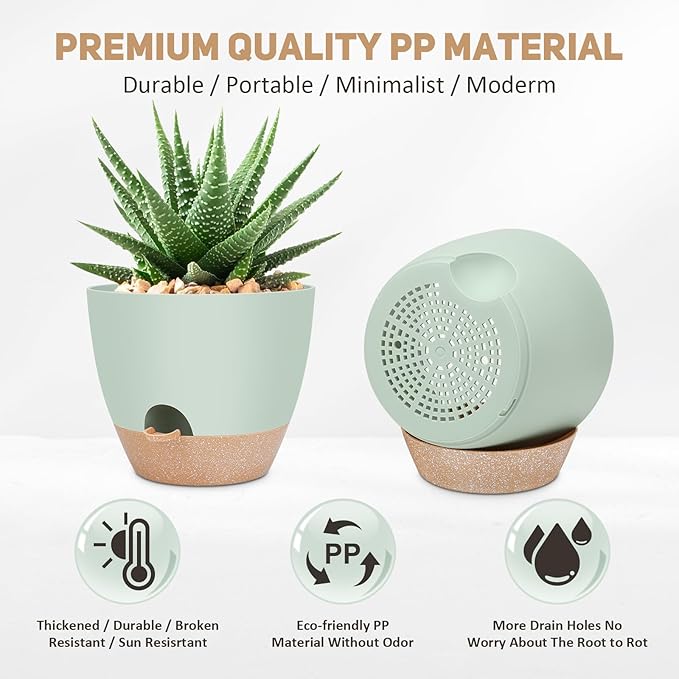 12 inch Large Self Watering Plant Pots, Flower Pots Planters with Multi Mesh Drainage Holes for Indoor Outdoor Garden Plants and Flowers