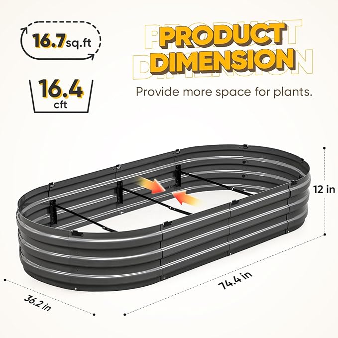 KING BIRD Raised Garden Bed Kit 2025 Upgraded Quick-Setup Galvanized Planter Garden Box Outdoor for Gardening, Vegetables, Flowers, 74x36x12 in, Dark Grey 2PCS
