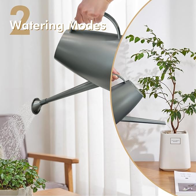 Watering Can for Indoor Outdoor Plants, Modern Small Watering Cans with Removable Nozzle, Long Spout Watering Can for Indoor Bonsai Plants Garden Flowers 1/2 Gallon 1.8L 60OZ (Gray)