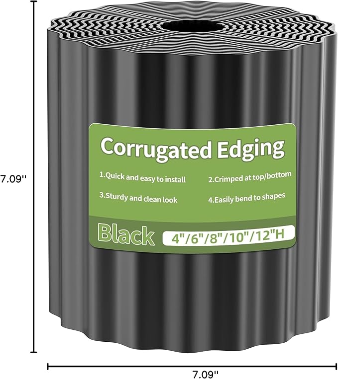 Corrugated Metal Garden Edging, 6"×20Ft Durable Landscape Border for Garden, Lawn, Flower Beds and Paver Edging (Black)