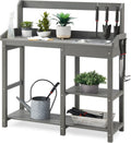 Psilvam Outdoor Potting Bench with Sink for All-Weather Gardens, HDPE Potting Benches for Outside, Planting Table for Garden, Patio and Lawn (Grey)