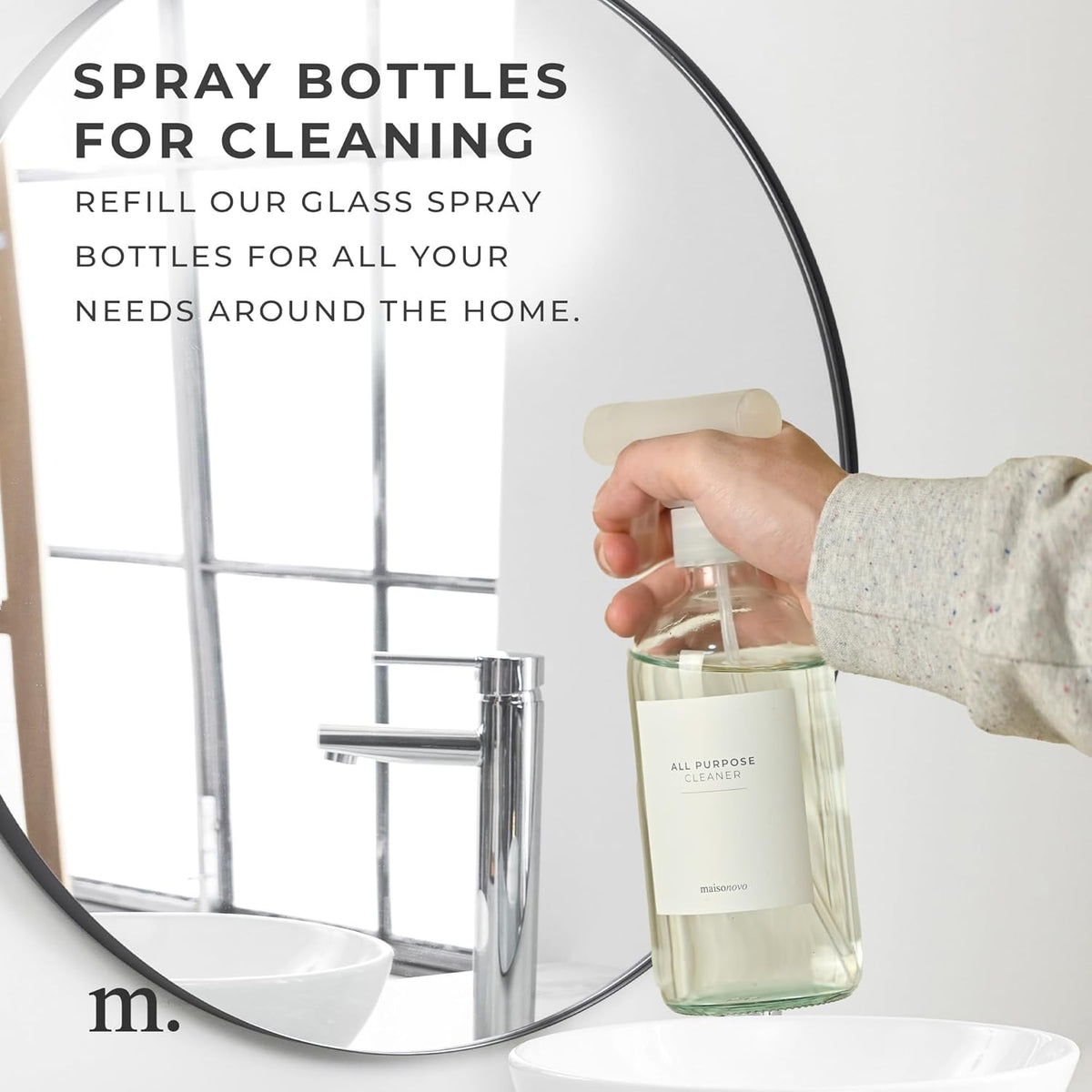 MaisoNovo Glass Spray Bottles for Cleaning - 16.9 fl oz Clear x 2 with 16 Labels