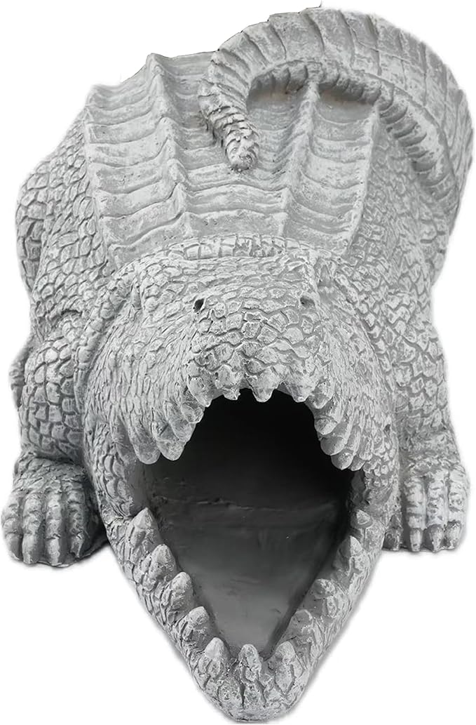 Elenon Crocodile Decorative Gutter Downspout Extension Statue, Gutter Guardian Rain Downspout Extender, Garden Splash Block Outdoor Sculpture for 3" × 4" Down Spouts Decor