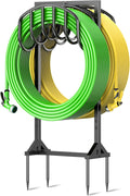 Garden Water Hose Holder Holds 2 * 150Ft Hoses, Heavy-Duty Metal Freestanding Hose Holder with 4 Spikes, Rustproof Garden Hose Reels Hose Hanger Storage for Outside, Yard, Lawn, Farm, Black