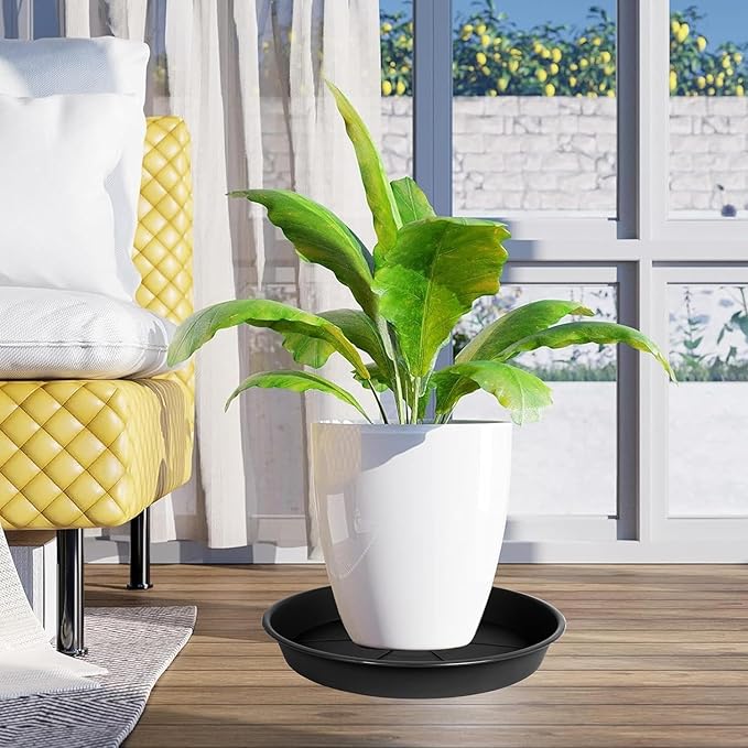 2 Pack of Plant Saucer 12 inch, Black Plastic Flower Plant Pot Saucer, Heavy Duty Plant Drip Trays Saucers for Indoor, Plant Water Tray for Planters