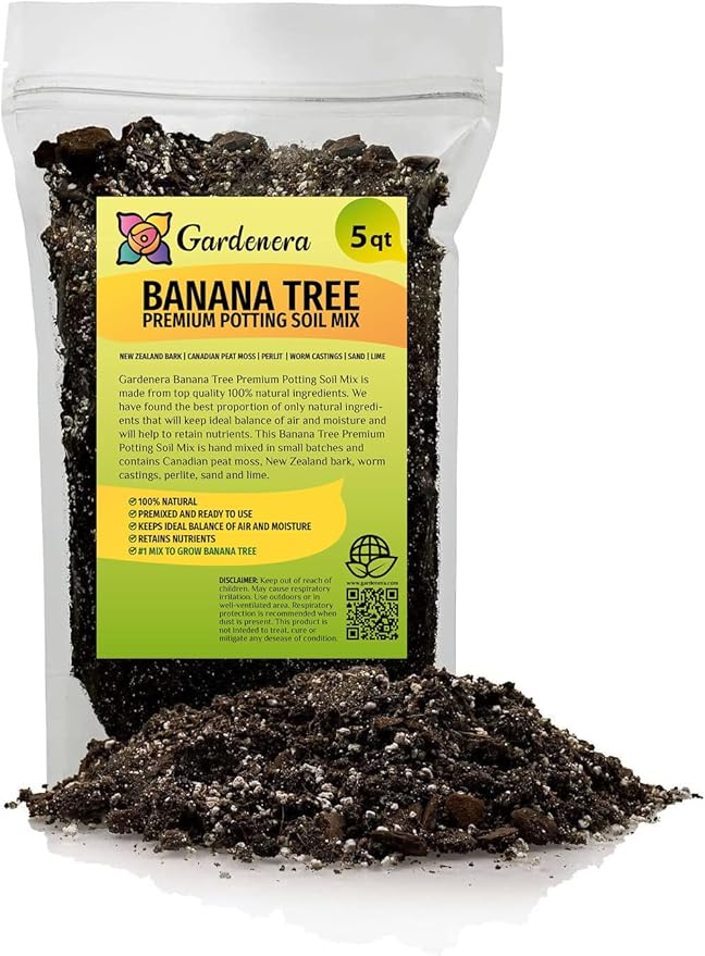 Premium Banana Tree Soil Mix by Gardenera - Perfect Balance of Organic Matter, Minerals, and Moisture Retention - Unleash The Full Potential of Your Banana Trees (5 Quart)