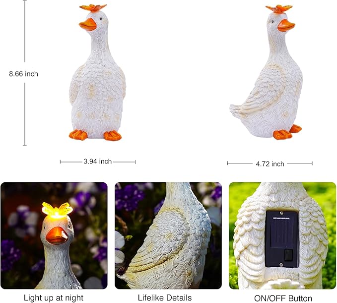 Goodeco Porch Goose Statue with Butterfly - Outdoor Garden Goose Decor for Yard, Unique Gifts for Mom & Garden Lovers (Off White)
