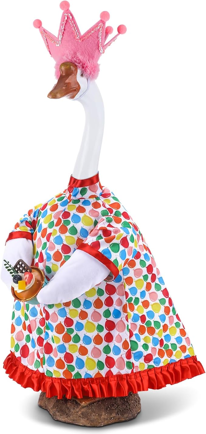 Happy Birthday Goose Outfit Silly Lawn Porch Goose Clothes Shirt for 23'' Cement Duck Decorations(Pink)