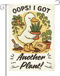 Funny Silly Goose Garden Flag Oops I Got Another Plant Lover Gift Outdoor Decorations Small Double Sided Burlap art Stained Glass Style Garden Flags 12 x 18 Inch for Outside