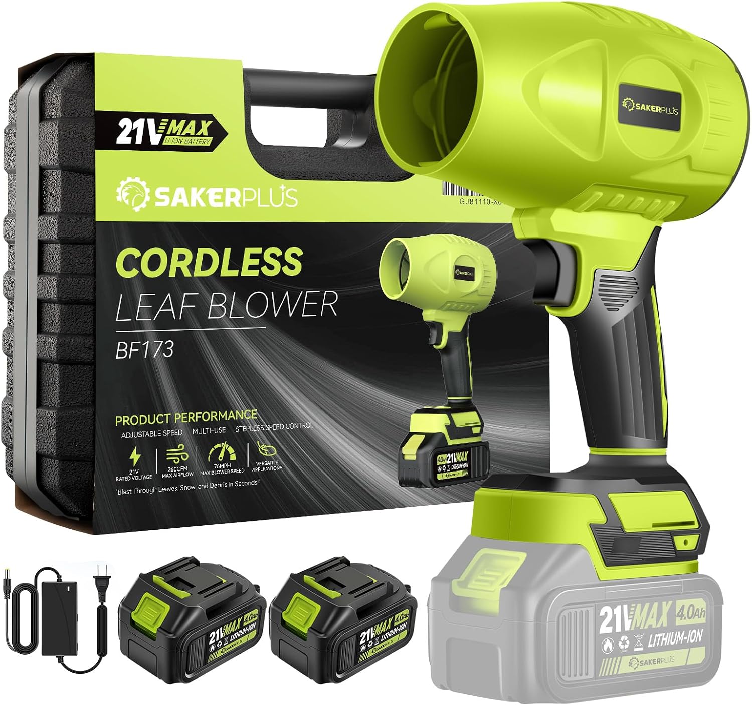 Portable Dust Cleaner, Blower Leaf Blower Cordless, Handheld Blower, Hand Blowers for Lawn Care, Patio Cleaning, 4.0Ah Battery, Charger Included (2 Battery with Storage Case)