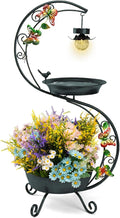 Bird Bath for Outside with Solar Lamp, 36" Birdbaths for Outdoors with Planter Flower Pot, Metal Bird Bath Bowl for Garden Yard Decor (All Black)