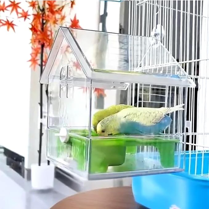 Ziveseller/Sowhathow Pull-Out External Parrot Feeder, Parrot Feeder Parakeet House Bird Bath Transparent Dish Water, Hanging Wild Bird Seed with Squirrel Proof Tray (White*2)