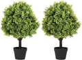 27“ Realistic Artificial Boxwood Topiary Trees Set of 2, Faux Boxwood Plants Outdoor UV-Resistant, No Maintenance Curb Appeal Fake Evergreen Bushes & Shrubs for Front Porch Outside Planter Decor