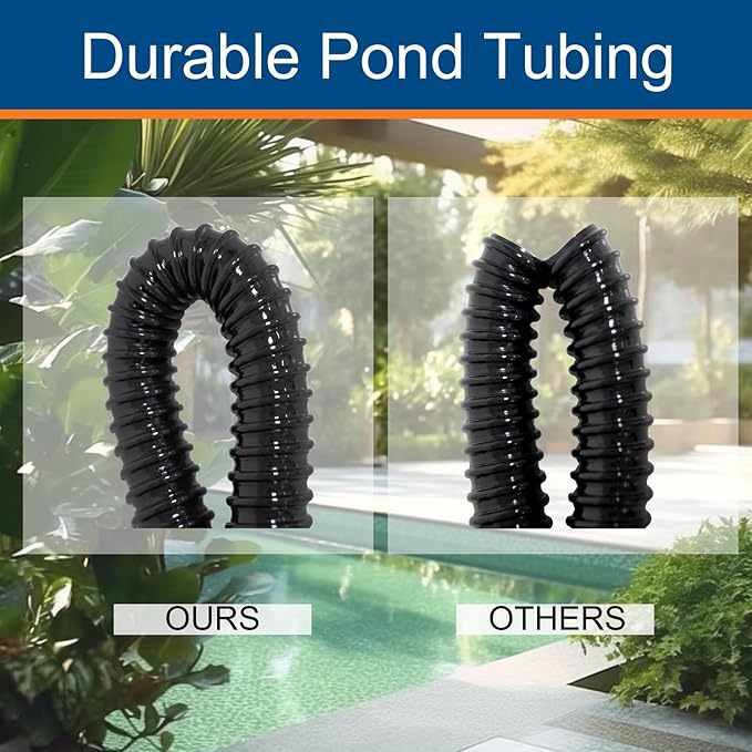 1 Inch Pond Tubing, 1" ID Corrugated Water Pipe, 20 Feet Length Flexible PVC Hose Pipe with Pipe Fittings, Aquarium, Pond Waterfall, Garden Pond Pump Drainage Tube Black