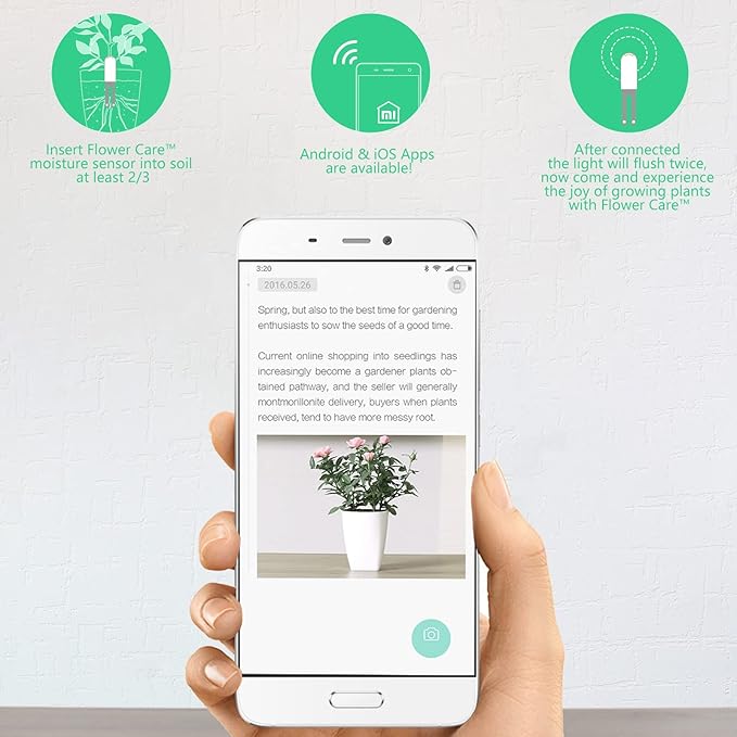 Soil Moisture Meter 4 in 1,Plant Water Monitor,Automatically detect Moisture/Temperature/Light/Fertility,Can Connect to Mobile Phone via Bluetooth,Hygrometer Sensor for Indoor Plants (1pc)