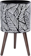 D'vine Dev 12 Inch Planter Pot with Stand, Mid-Century Tall Plant Pot with Legs for Indoor Plants, Large, White/Grey, 88-L-C-7