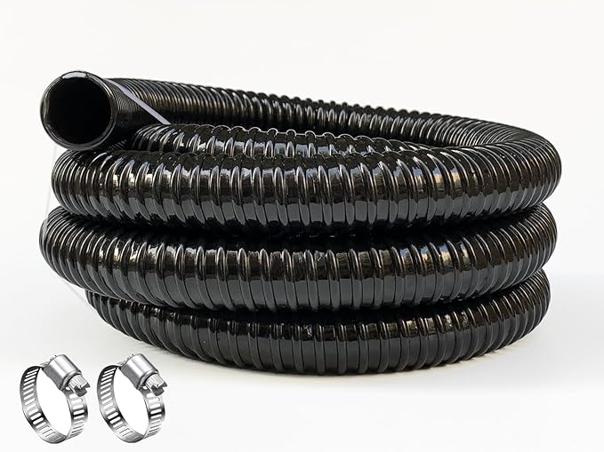 1 1/2 Inch Pond Sump Pump Discharge Hose Corrugated Water Hose Black PVC Strong Flexible Tubing 10Ft