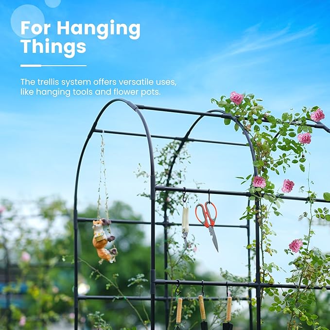 KING BIRD Raised Garden Bed with Arched Trellis Galvanized Planter Garden Box Outdoor for Gardening, Climbing Vegetables, Flowers 5.9x2.95x0.98 Ft 2PCS, Silver