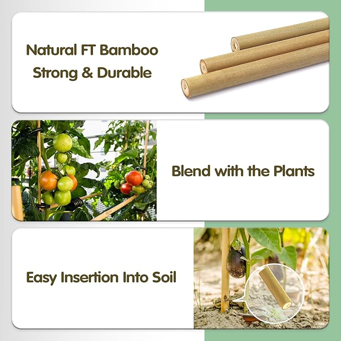 Bamboo Stakes,4.8FT Natural Bamboo Garden Stakes,BOVITRO 20Pcs Bamboo Plant Stakes,Bamboo Sticks for Tomato,Beans,Vegetable and Climbing Plants
