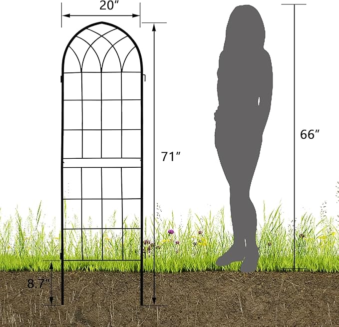 LZRS 4 Pack 71x20in Rustic Iron Arch Decoration Garden Trellis with Black Metal Coating – Perfect for Supporting Climbing Plants Outdoor, Roses, Vines, Flowers, and Vegetables.