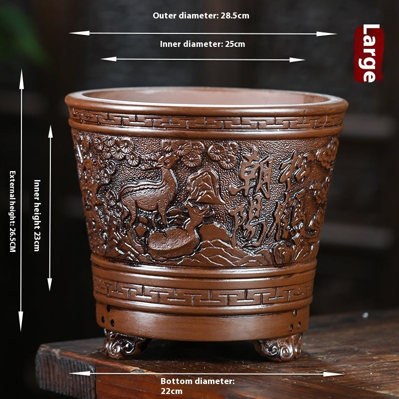 Purple Sand Flowerpot Clivia Antique-Style Relief