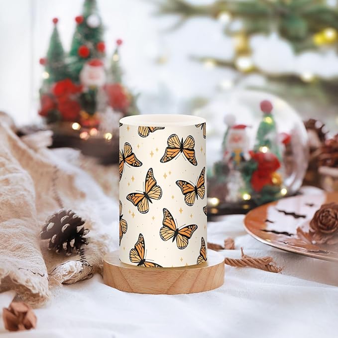 Flickering Flameless Candles, Monarch Butterflies LED Candles with Remote Timer, Set of 2 Battery Operated Candle for Valentine Wedding Birthday