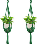 USLAI Macrame Handmade Basket Plant Hanger (2-Pack), for 3-8 Inch Pots, Indoor Outdoor Strong Hanging Planter Flower Pot Holder with Beads and Tassels, Boho Home Decor (POTS NOT Included) (Green)