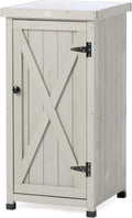 Outdoor Storage Cabinet for Patio, Garden Potting Bench Table with Shelves & Metal-Tabletop, Wooden Planting Work Station, Weatherproof