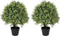 THE BLOOM TIMES 2ft Faux Boxwood Plants Outdoor Set of 2, Topiary Balls Artificial Outside Trees, 24" UV Resistant Fake Greenery Bushes & Shrubs for Front Porch Planter