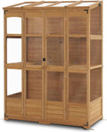 MCombo Wooden Greenhouse, Walk-in Outdoor Greenhouse with Openable Roof and Lockable Door, 0899 (Natural)