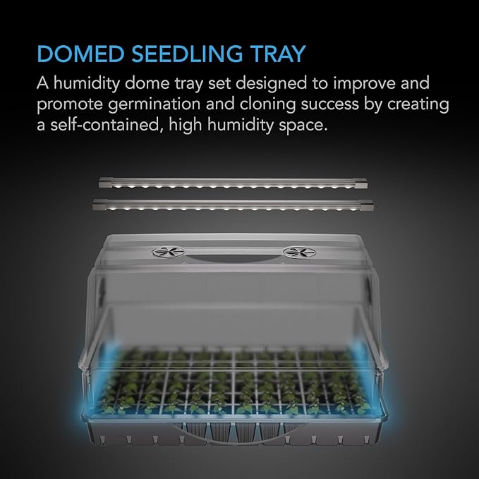 AC Infinity Heavy Duty 3mm Thick Humidity Dome with Height Extension, Germination Kit with LED Grow Light Bars, Sturdy Drip Tray, 6x12 Cell Tray for Indoor Gardening, Seed Starting, Cloning Plants