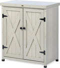 Outdoor Storage Cabinets Weatherproof for Patio, Garden Work Bench with Shelves & Metal Tabletop, Wooden Potting Table Workstation