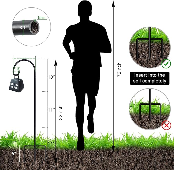 FEED GARDEN Adjustable 32 Inch Small Shepherd Hooks for Outdoor, Garden Hooks for Lanterns, Shepard Hooks for Hanging Plants, Bird Feeders, Solar Lights, Mason Jars, Weddings Decor,8 Pack