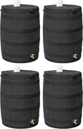 Good Ideas Rain Wizard 50 Gallon Plastic Outdoor Home Rain Barrel Water Storage Collector with Brass Spigot and Flat Back Design, Black (4 Pack)
