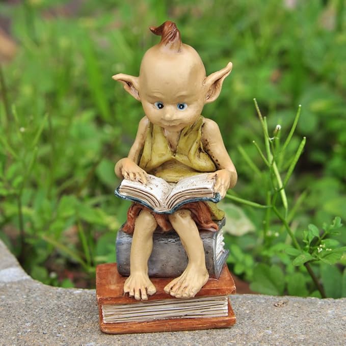Top Collection Miniature Fairy Garden and Terrarium Statue, Garden Pixie Elf Reading Book