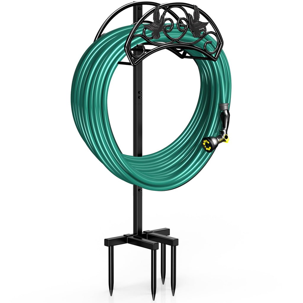 Garden Hose Holder, Heavy Duty Metal Freestanding Hose Stand - Black