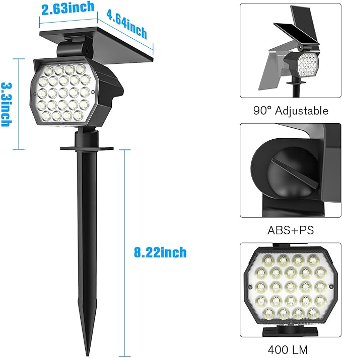 NIORSUN Solar Spot Lights Outdoor,23 LEDs Landscape Lighting with Auto On/Off and 3 Lighting Modes, IP67 Waterproof Spotlights,Outdoor Solar Lights for Yard Garden,4 Pack(Cool White)