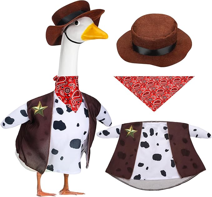 Cowboy Goose Outfits for 23'' High Cement or Plastic Porch Lawn Goose Clothes for Yard(Brown Cowboy)