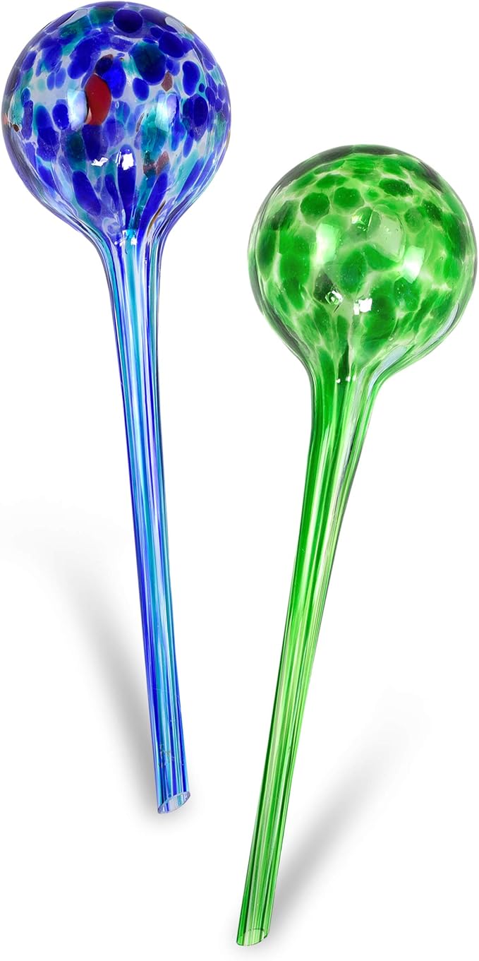 Blazin' Bison Self Watering Bulbs for Plants | Automatic Vacation House Plant Water Globes | Decorative Hand-Blown Glass Aqua Globe | 2pc Deluxe Set (Large)