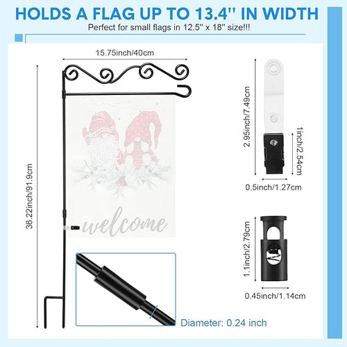10 Pack Garden Flag Stand with Flag Stoppers and Clips, Black Powder Coated Weather Proof Garden Flag Pole Holder for Outdoor Garden Flag (Stylish Style, 15.75 x 36.22 Inch)