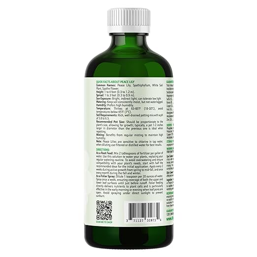 Peace Lily Fertilizer: 3-1-2 Liquid Fertilizer with Essential Micronutrients - The Ultimate Food for Spathiphyllum, Perfect for Indoor Plants (16 OZ)