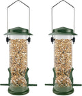 MIXXIDEA Wild Bird Feeders For Outdoors Hanging Stainless Steel Hanging Bird Feeder Tube, Finch Feeder For Garden Backyard Decoration Attractive Water Resistant Bird Feeders For Outside Green - 2 Pack