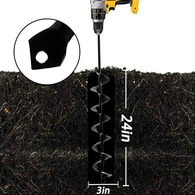 Auger Drill Bit for Planting - 3 x 24 inch Plant Auger for Cordless Drill - Bulb Planter Tool for Bulbs Planting&Holes Digging - 3/8" Hex Drive Drill