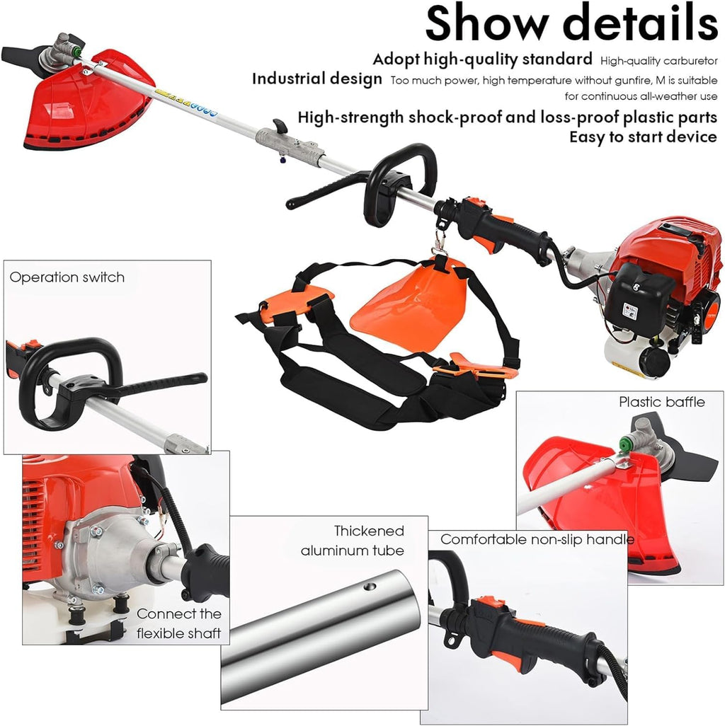 5 in 1 Multifunctional Weed Eater, 52CC 2-Cycle Gas Cordless Hedge Trimmer, 2025 Upgraded Weed Eater Gas Powered, String Trimmer, Handheld Chainsaw Brush Cutter for Yard, Garden