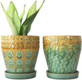6 Inch Ceramic Planter with Drainage Hole and Saucer for Plants, Indoor-Outdoor Large Round Succulent Orchid Flower Pot, Set of 2