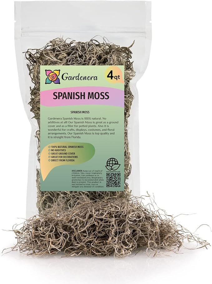 Premium Natural Spanish Moss | Natural Preserved - Great Ground Cover - Filler for Potted Plants - by GARDENERA - 4 Quart Bag