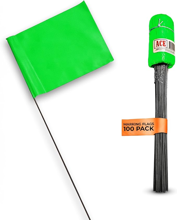 Green Marking Flags 100 Pack - 4x5x15 Inch Green Flags for Yard - Markers For Lawn, Irrigation, Landscaping, Survey & Sprinkler Head Marking