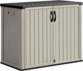 Greesum Outdoor Horizontal Storage Sheds 27 Cu.ft Resin Large Storaged Box Weather Resistance, Without Shelf, Easy to Assemble, Prefect for Garden, Patios, Backyards, Beige