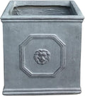 Kante Square Lion Head Concrete Planter, Classic English Style Plant Pot with Drainage Hole and Rubber Plug for Indoor Outdoor Garden Patio Home, 10.2"x10.2"x 10.2" Antique Gray