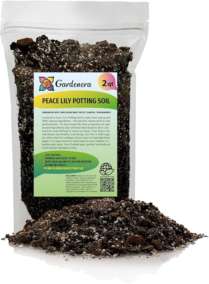 Gardenera's Professional Grade Potting Mix for Peace Lilies : The Perfect Growing Environment for Your Indoor Plants [2-Quart Bag]